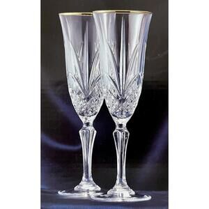 Cristal de Flandre Salzburg Goblets - 4 - 4 3/4oz 24% Lead Crystal Gold Rim